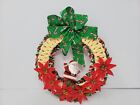 Vintage Macrame Christmas Wreath Flocked Santa 70S Handmade Wall Decor