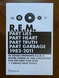 REM R.E.M. Part Lies Heart Truth Garbage 1982-2011 11x17 Poster 2011 PROMO ONLY! - Picture 1 of 1