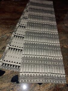 Crate Barrel LEON Woven Geometric Cotton Blend Table Runner 14x90" Tassles