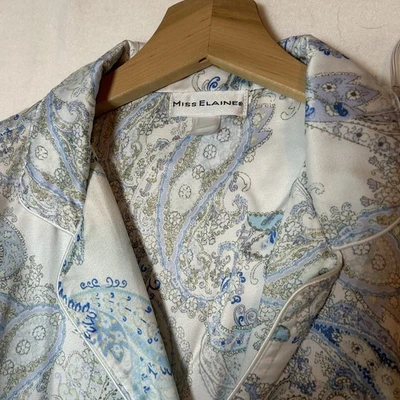 Vintage Miss Elaine Size S Women's 2 Pc Pajama Set Gray Blue Paisley Button  - Image 1 of 4