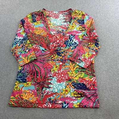 Camisa túnica floral manga 3/4 Lilly Pulitzer para mujer XL multicolor cuello en V Foto 1 de 4