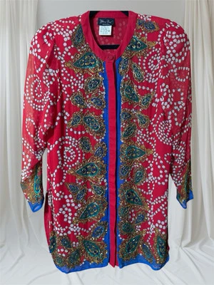 "Túnica roja de colección Diane Freis 100 % seda con cuentas pesadas para mujer busto mediano 38"" usada en excelente estado"  Foto 1 de 4