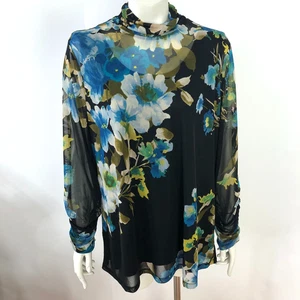 Susan Graver XL Lined Tank Top Long Sleeve Sheer Pullover Top Blouse Floral - Picture 1 of 16