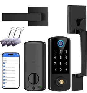 Keyless Entry Front Door Deadbolt Lock w Handle Set Fingerprint App Smart Fob - Picture 1 of 7