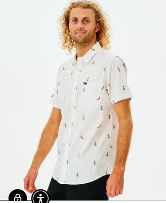 Camisa de manga corta tejida Hula Chambray Rip Curl BLANCA APAGADA para hombre, grande nueva con etiquetas $58 Foto 1 de 4