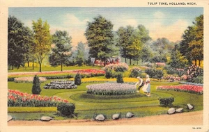 Vintage Tulpenzeit Holland Michigan Postkarte Leinen Ära 1939 - Bild 1 von 2