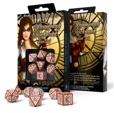 Juego De Dados Steampunk Caramelo Y Blanco Para Juegos De Rol Q-Workshop Nuevo - Imagen 1 de 2