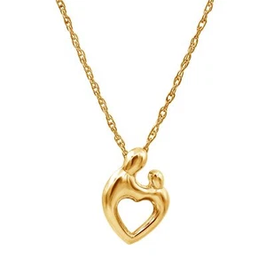 Mother Child 10K Gold Necklace | Heart Pendant Jewelry for Women - Picture 1 of 5