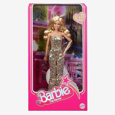 Barbie The Movie Margot Robbie As Barbie In Gold Disco Jumpsuit Brand New 2023 • 120.85$