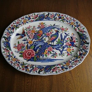 Piatto da portata giapponese vintage di Haruta piatto grande uccellini colorati floreale - Foto 1 di 8