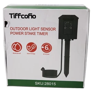 Tiffcofio Outdoor Light Sensor Power Stake Timer Waterproof 6Ft Cord 6 Outlets - Picture 1 of 6