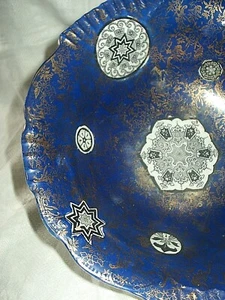 J.K.L. FENTON OSAKA BLUE & GOLD LARGE BOWL + small wall plate white with blue - Picture 1 of 11