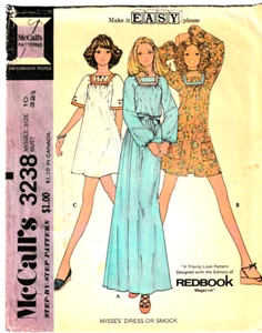 McCall's Pattern 3238; ©1972; Misses Dress or Smock; Size 10 B32.5" - Picture 1 of 2