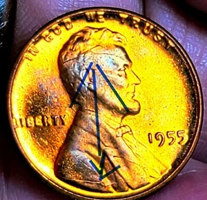 Wheat Penny 1955 CRACKED SKULL ERROR NICE RED BU 1955-P UNC LINCOLN CENT LOT #1A - Picture 1 of 6