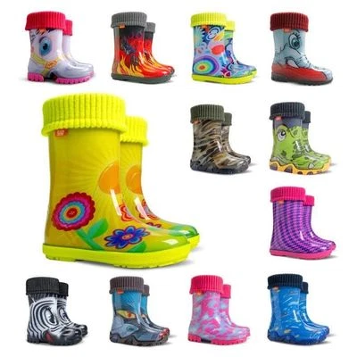 DEMAR Kinder Gummistiefel Gefüttert Jungen Mädchen Regenstiefel Regenschuhe NEU