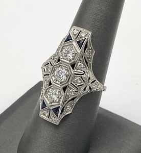 Art Deco Platinum Diamond 1 Carat Vintage Ladies Filigree Ring Estate Size 8 - Picture 1 of 6