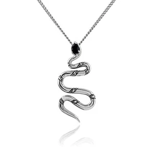 Art Déco Estilo Pera Negro Spinel Y Marcasita Serpiente Collar En Plata de Ley - Imagen 1 de 1