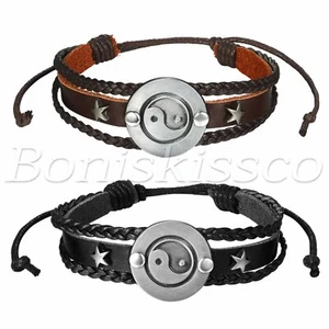 2pcs Taiji YinYang BaGua Adjustable Multi-Layer Braided Leather Straps Bracelet - Picture 1 of 13