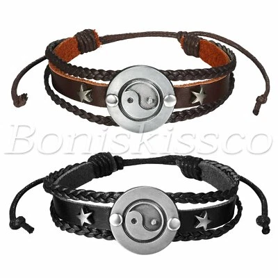 2шт Taiji YinYang BaGua регулируемый многослойный плетеные кожаные ремни браслет - Изображение 1 из 3
