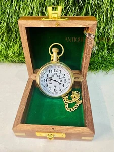 Watch elgin vintage pocket Collectible Antique Brass Pocket Watch W/ Box GIFT - Picture 1 of 7