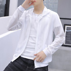 Men Hollow Out Sheer Cardigan Coat Jacket Outwear Striped Hooded Thin Summer