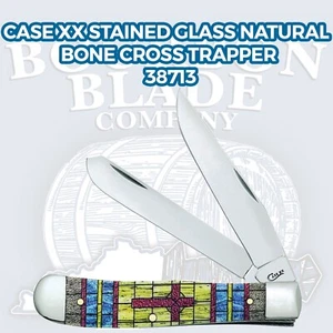 CASE XX Pocket Knife - Stained Glass Natural Bone Cross Trapper - 38713 - Picture 1 of 1