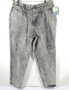 Womens Sz 40 High Waist Jeans Black Acid Wash Mom Jeans Tapered Leg Mystic Blues - Picture 1 of 16