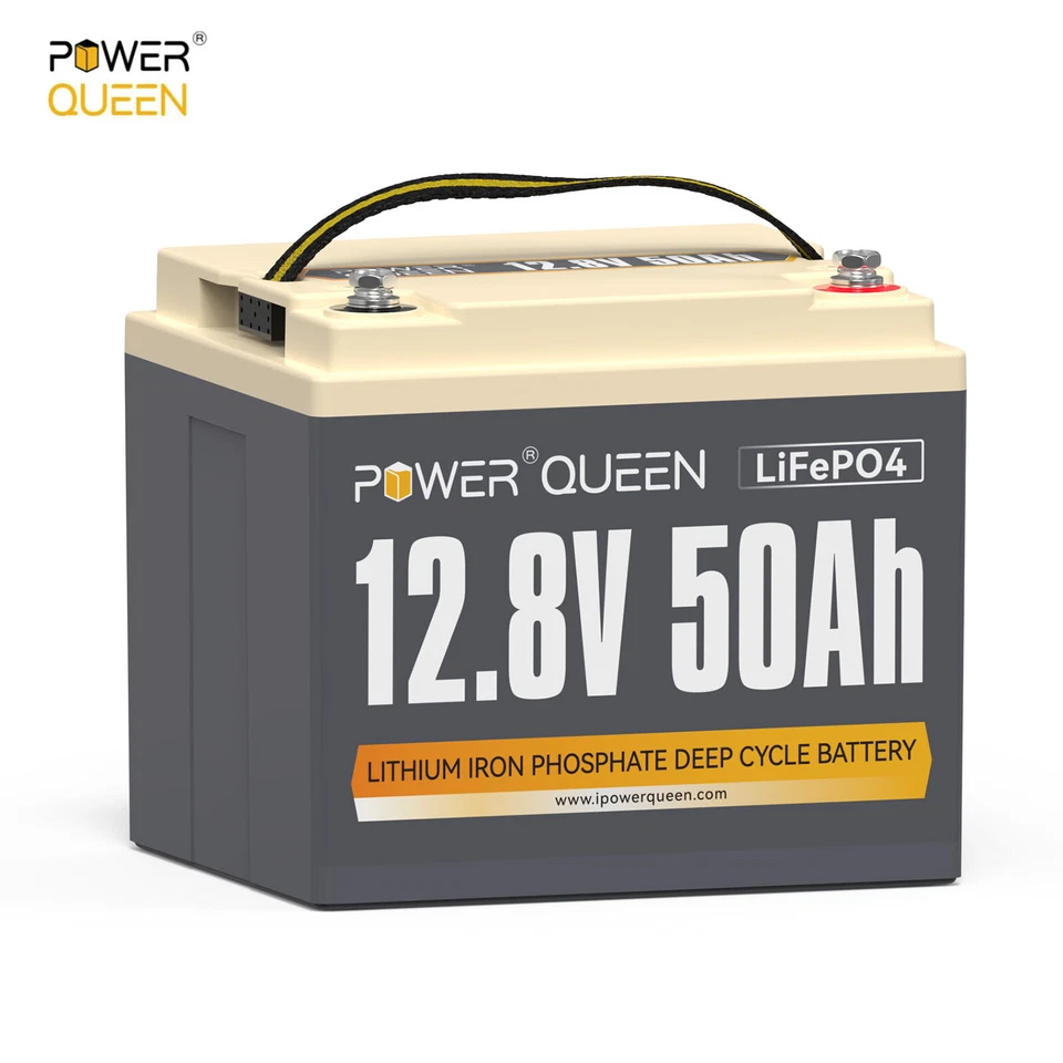 POWERQUEEN 12V 50Ah LiFePO4 Lithium Batterie mit 50A BMS 640Wh Lithium Akku Max 15000Zyklen