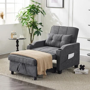 5 Colors 3 in 1 Pull Out Chair + USB Ports & Cup Holders Convertible Sofa Bed - Picture 1 of 28