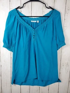 Halogen 100% Silk Women’s Size XS Blouse Blue Short Sleeve Lightweight GUC - Picture 1 of 6
