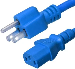 15 PACK PARTIA 10ft 5-15P - C13 Niebieski przewód zasilający 18AWG 10A / 1250W 125V 3-zębowy 3M - Zdjęcie 1 z 1