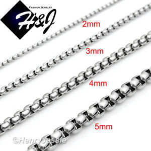 16-40"MEN Stainless Steel 2mm/3mm/4mm/5mm/7mm Silver Smooth Box Chain Necklace