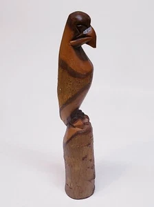 Weird Creepy Hand Carved American Folk Art Eagle Perched On Stump - 10" Tall - Picture 1 of 7