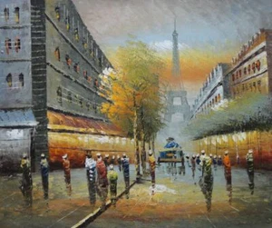 Pintura al óleo atardecer de carruaje de gente de la Torre Eiffel de 20x24 con vistas a la Torre Eiffel - Imagen 1 de 1