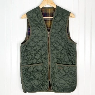 Chaleco acolchado Barbour verde 36 cremallera a cuadros polar para hombre Foto 1 de 4