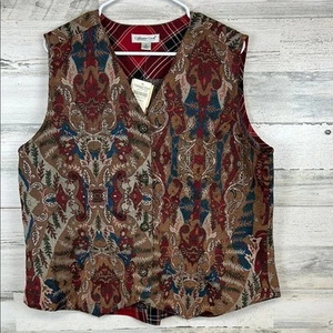 NUEVO CON ETIQUETAS Chaleco Vintage Dead-Stock Paisley Cuadros Western Tapiz Patrón Mujer’s XL - Imagen 1 de 7