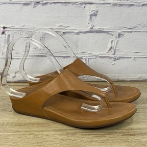 FitFlop Lulu Brown Leather Toe-Post Sandals Women's Size 9 Comfort Thong Slides - Picture 1 of 8