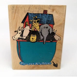 Sello de goma de animales del Arca de Noé, estampida de goma vintage 490E, 2,25" x 2,75" - Imagen 1 de 8