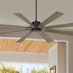 70" Possini Euro Defender Matte Black Oak Large Remote Ceiling Fan - Picture 1 of 7