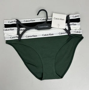 Women's M Calvin Klein Bikini 3 Pack Ribbed Solid Green White Black, White Waist - Picture 1 of 11