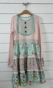 Girls SERENDIPITY Sz XXL - 11 12y Dress l/s Tiered Fox Fruit TeePee Stripes - Picture 1 of 7