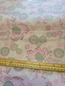 2 Yards Pink Elephant And Bird Flannel Fabric - Picture 1 of 1