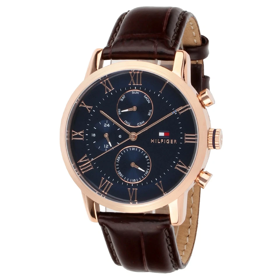 Tommy Hilfiger Brown Leather Blue Dial Men's Multi-function Watch - 1791399 - image 1 of 4