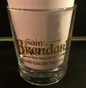SAINT BRENDAN'S Superior Irish Cream Gilt logo Embossed Base Lowball Glass DERRY - Picture 1 of 2