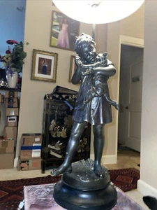 Aristide de Ranieri - Bronzed Spelter Figural Lamp Form of a Girl With A Cat - Picture 1 of 16