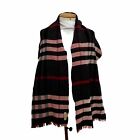 Burberry Check Red Rectangle Wool Scarf  68/13 In  #a167