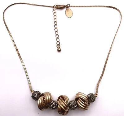 White House Black Market Lover’s Knot Necklace Rhinestone Balls Gold Chain  - Image 1 of 4