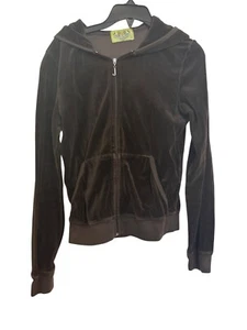 vintage Juicy Couture Brown Velour Hoodie Jacket Size L Full Zip Front - Picture 1 of 4