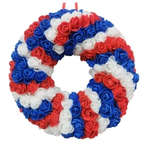 Independence Day Wreath Artificial Blue White Red Flower Hanging - Picture 1 of 8