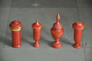 4 Pc Vintage Wooden Handcrafted Red Different Shape Lacquer Pill/Powder Boxes - Picture 1 of 7